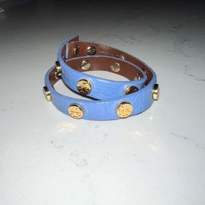 Tory Burch Leather Logo Stud Double Wrap Bracelet